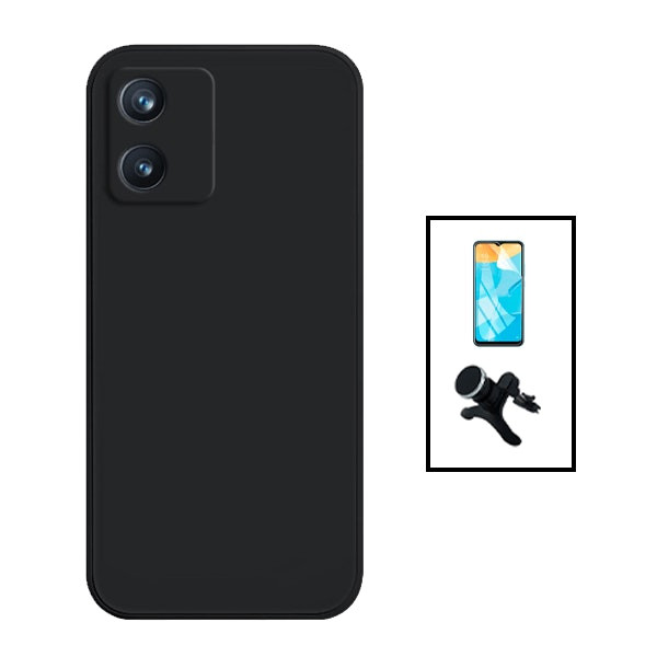 Kit hydrogel full cover + funda silicona líquida + soporte magnético para Alcatel 1B 2022 - Negro