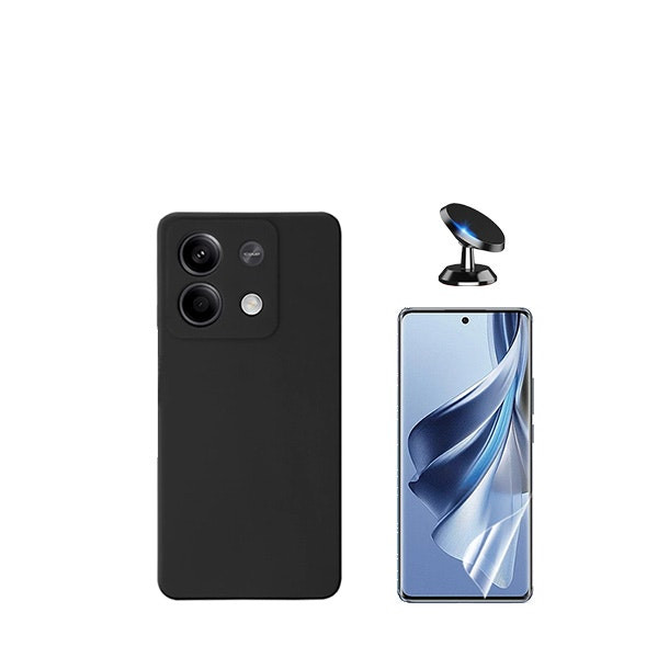 Kit película hydrogel full cover + funda de silicona líquida + soporte magnético para Redmi Note 13 Pro