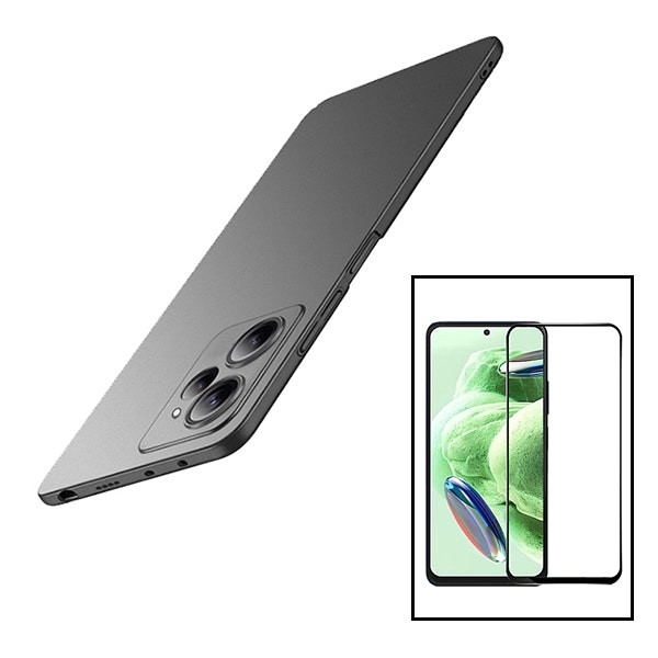 Full-cover 5D glass screen protector and SlimShield case for Poco X5 Pro - Black