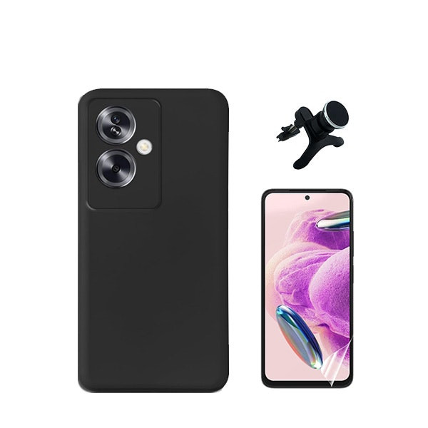 Protector hydrogel full cover, funda silicona líquida y soporte magnético para Oppo A79 5G - Negro