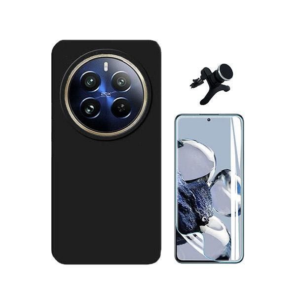 Hydrogel full cover screen protector, liquid silicone case and magnetic car mount for Realme 12 Pro 5G