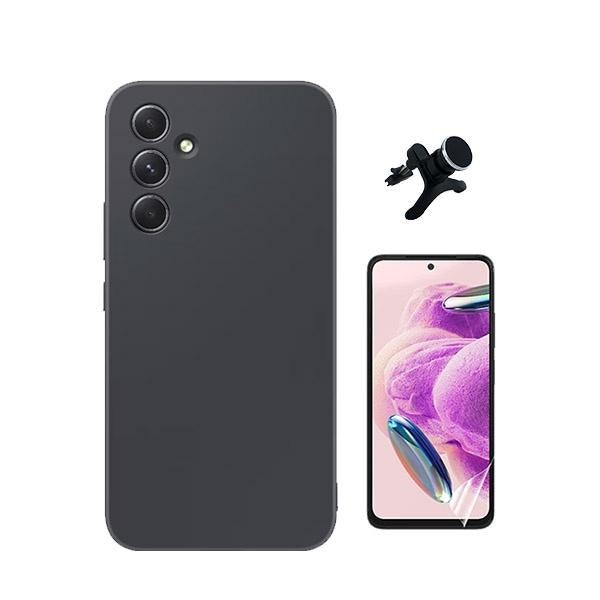 Hydrogel full cover kit + liquid silicone case + magnetic car mount for Samsung Galaxy A35 5G - Black