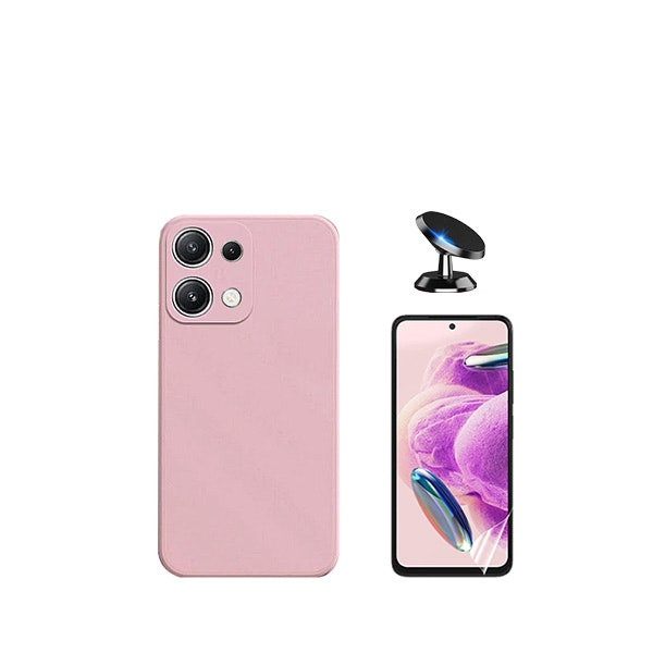 Kit protector hydrogel con funda de silicona y soporte magnético para Redmi Note 13 4G - Rosa