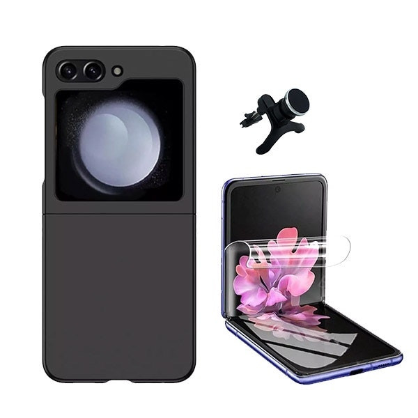 Hydrogel Full Cover Screen Protector Kit with Liquid Silicone Case and Magnetic Car Mount for Galaxy Z Flip6 - Black