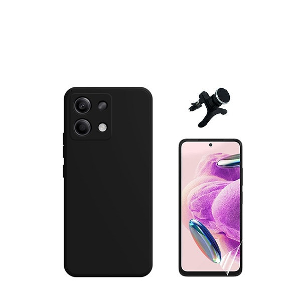 Hydrogel full cover kit with liquid silicone case and magnetic car mount for Redmi Note 13 4G - Black