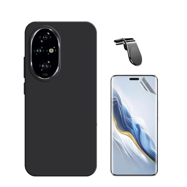 Kit Protector Hydrogel Full Cover con Funda de Silicona Líquida y Soporte Magnético para Honor 200 Pro 5G - Negro