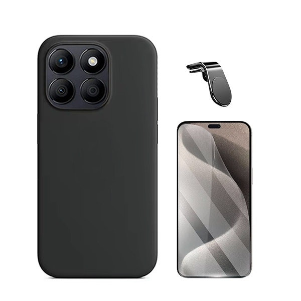 Hydrogel full cover kit with silicone case and magnetic mount for Honor X8b - Black