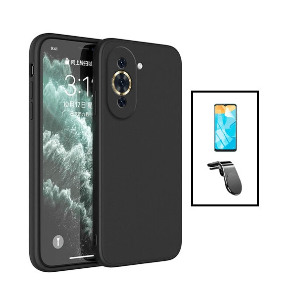 Kit: hydrogel screen protector, liquid silicone case and magnetic mount for Huawei Nova 10 Pro - Black