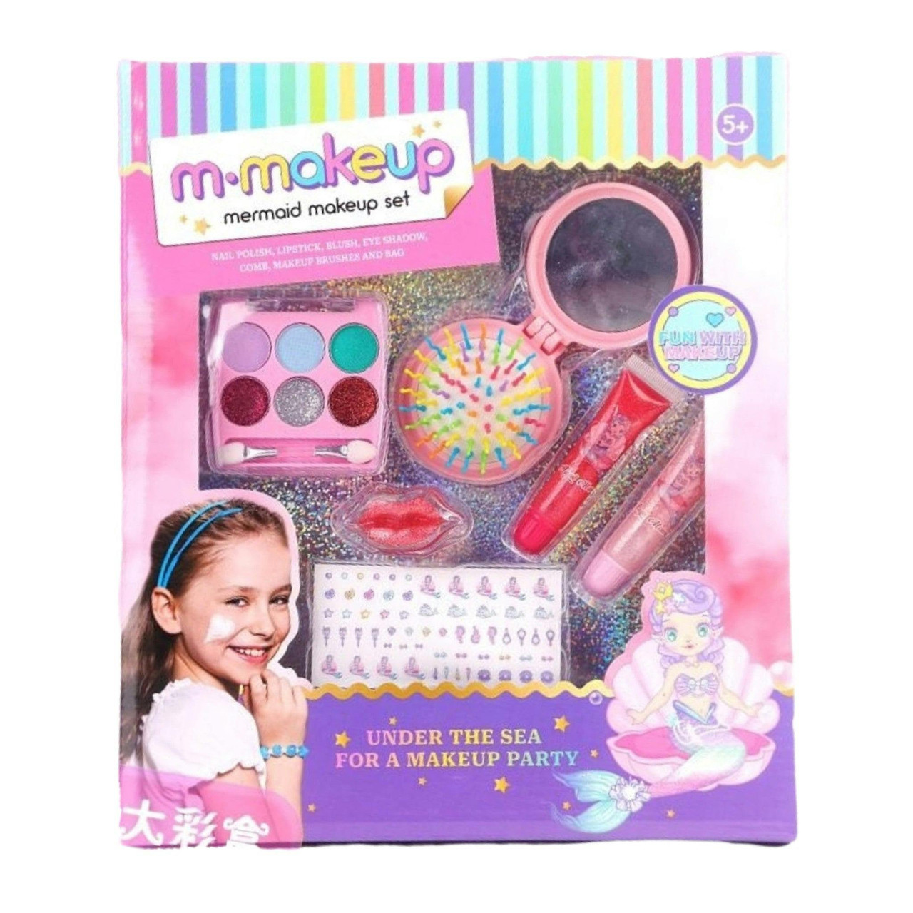 Set de maquillaje tema sirena con accesorios coloridos
