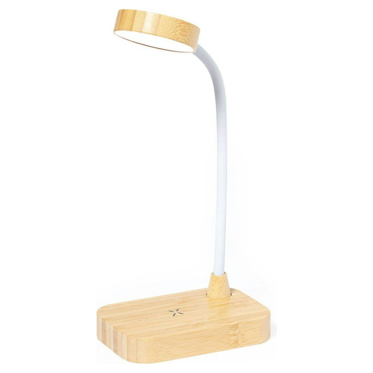 LED table lamp with wireless charger in bamboo