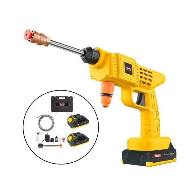 21V portable pressure washer with brushless motor and 2 batteries