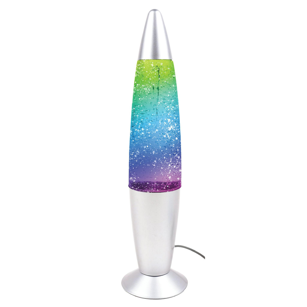Lámpara LED Glitter con líquido transparente y purpurina plateada