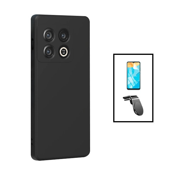 Protector Hydrogel Full Cover, Funda Silicona Líquida y Soporte Magnético para OnePlus 10T - Negro