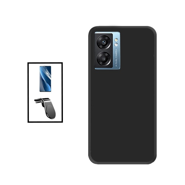 Protector hidrogel full cover, funda silicona líquida y soporte magnético para Oppo A77 - Negro