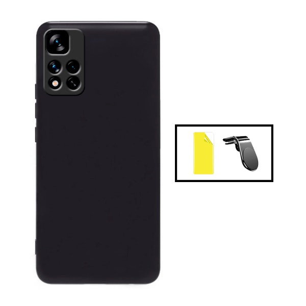 Protector Hydrogel Full Cover, Funda Silicona Líquida y Soporte Magnético para Xiaomi Redmi 10 Prime 2022 - Negro