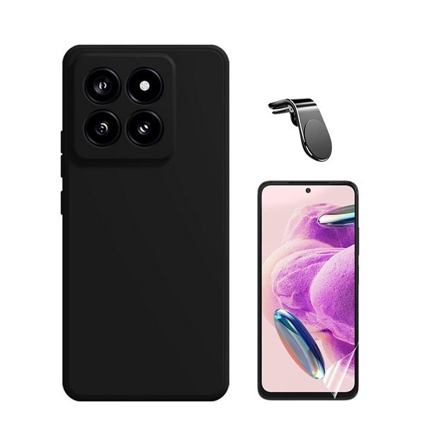 Protector hydrogel full cover, funda de silicona líquida y soporte magnético para Xiaomi 14 - Negro
