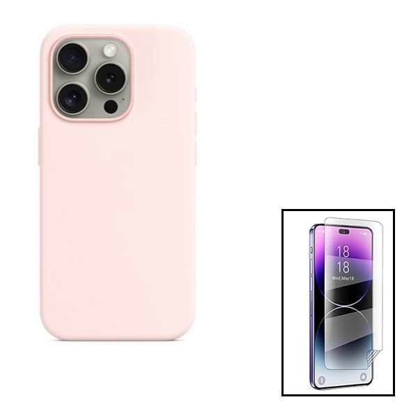 Hydrogel full-cover screen protector and liquid silicone case kit for iPhone 15 Plus