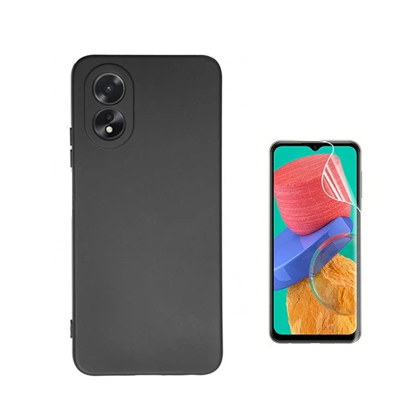 Protector Hydrogel Full Cover y Funda Silicona Líquida para Oppo A38 4G - Negro
