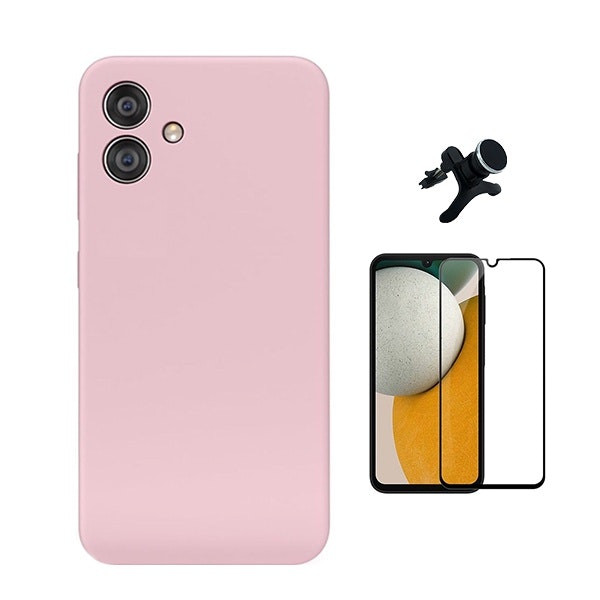 Tempered glass 5D protector, liquid silicone case and magnetic mount for Samsung Galaxy A06