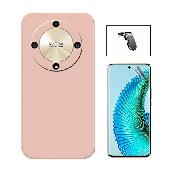 Hydrogel full cover screen protector + liquid silicone case + magnetic mount for Honor Magic6 Lite - Pink
