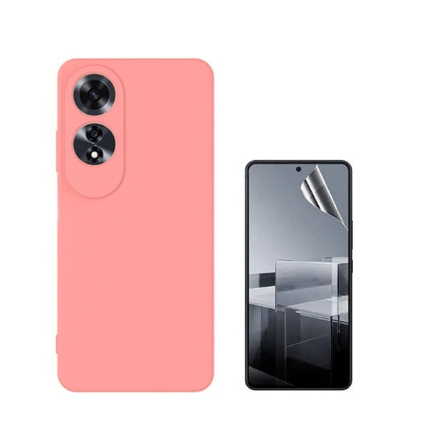 Protector Hydrogel Full Cover y Funda Silicona Líquida para Oppo A60 - Rosa