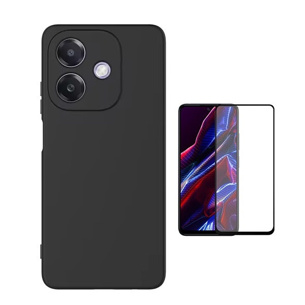 Funda de silicona líquida y protector de vidrio templado para Oppo A3 4G - Negro