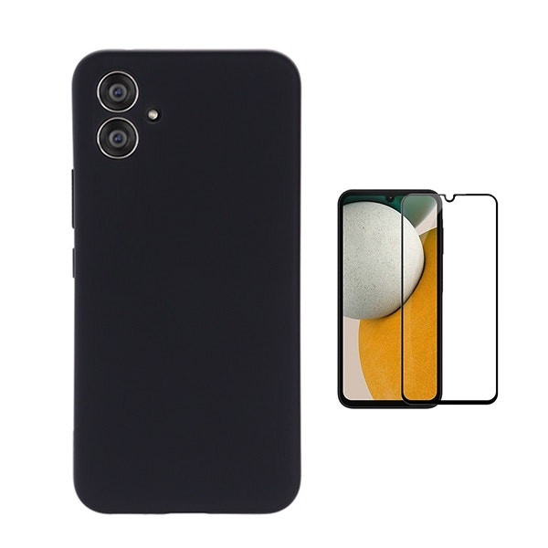 Funda de Silicona Líquida y Protector de Vidrio Templado para Samsung Galaxy A06 - Negro
