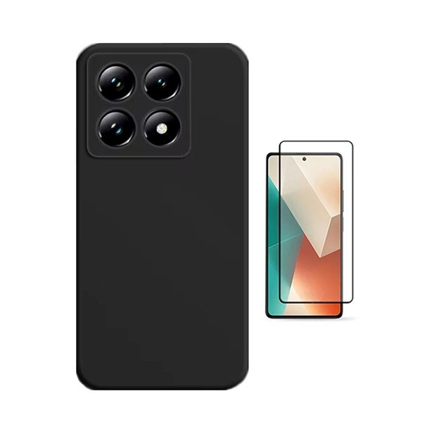 Protector de vidrio templado y funda de silicona líquida para Xiaomi 14T Pro - Negro