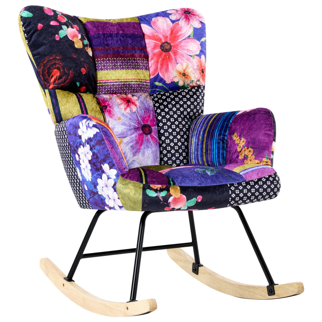 Poltrona de Baloiço BELIANI Oulu de Veludo Multicolor 71x83x104