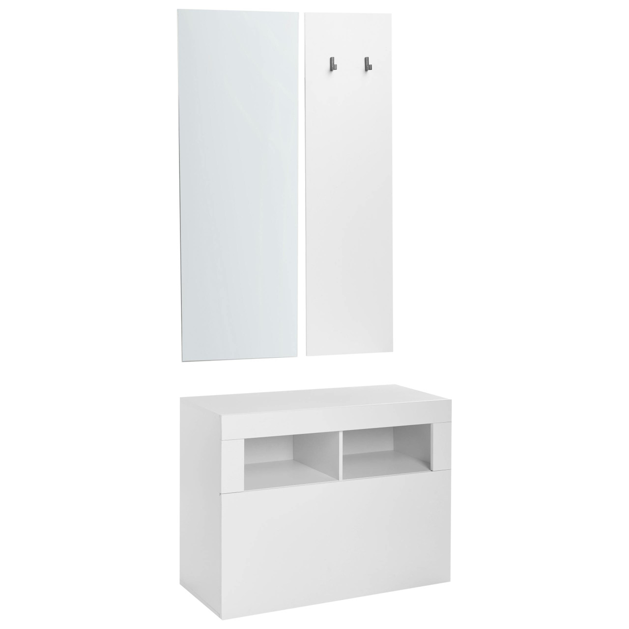 Shoe cabinet with mirror Bathurst in wood-based board white