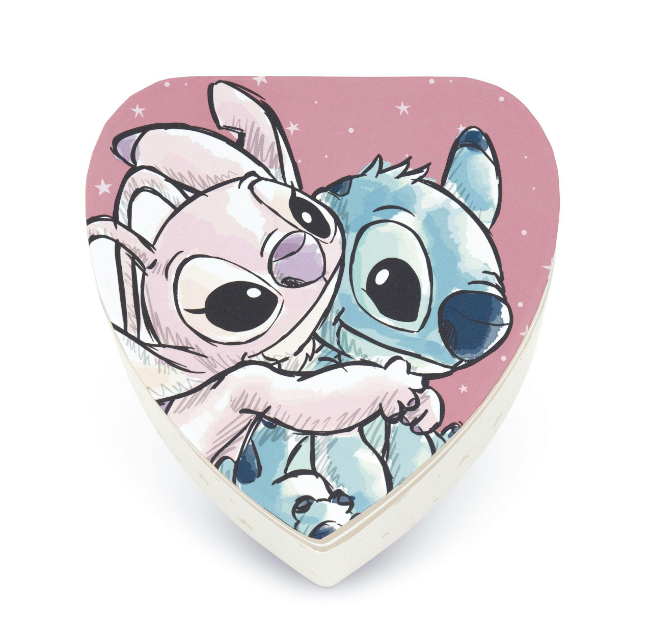 Caja de joyas corazón Stitch & Angel en cartón resistente