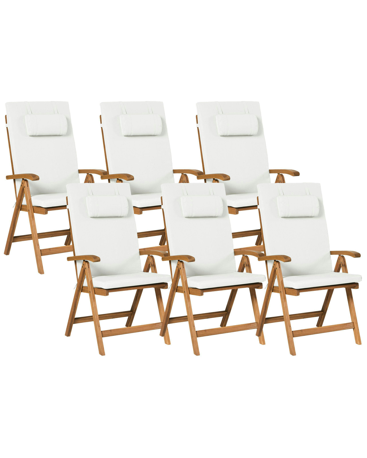Set of 6 folding acacia wood garden chairs with cushions