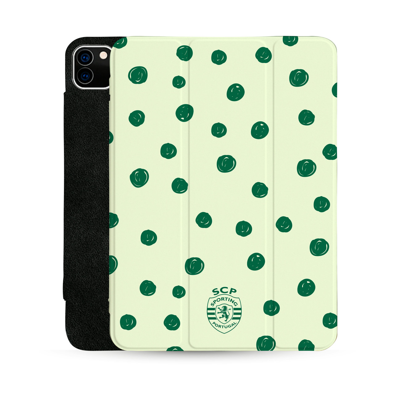 Funda oficial Sporting para iPad con patrón de puntos verdes