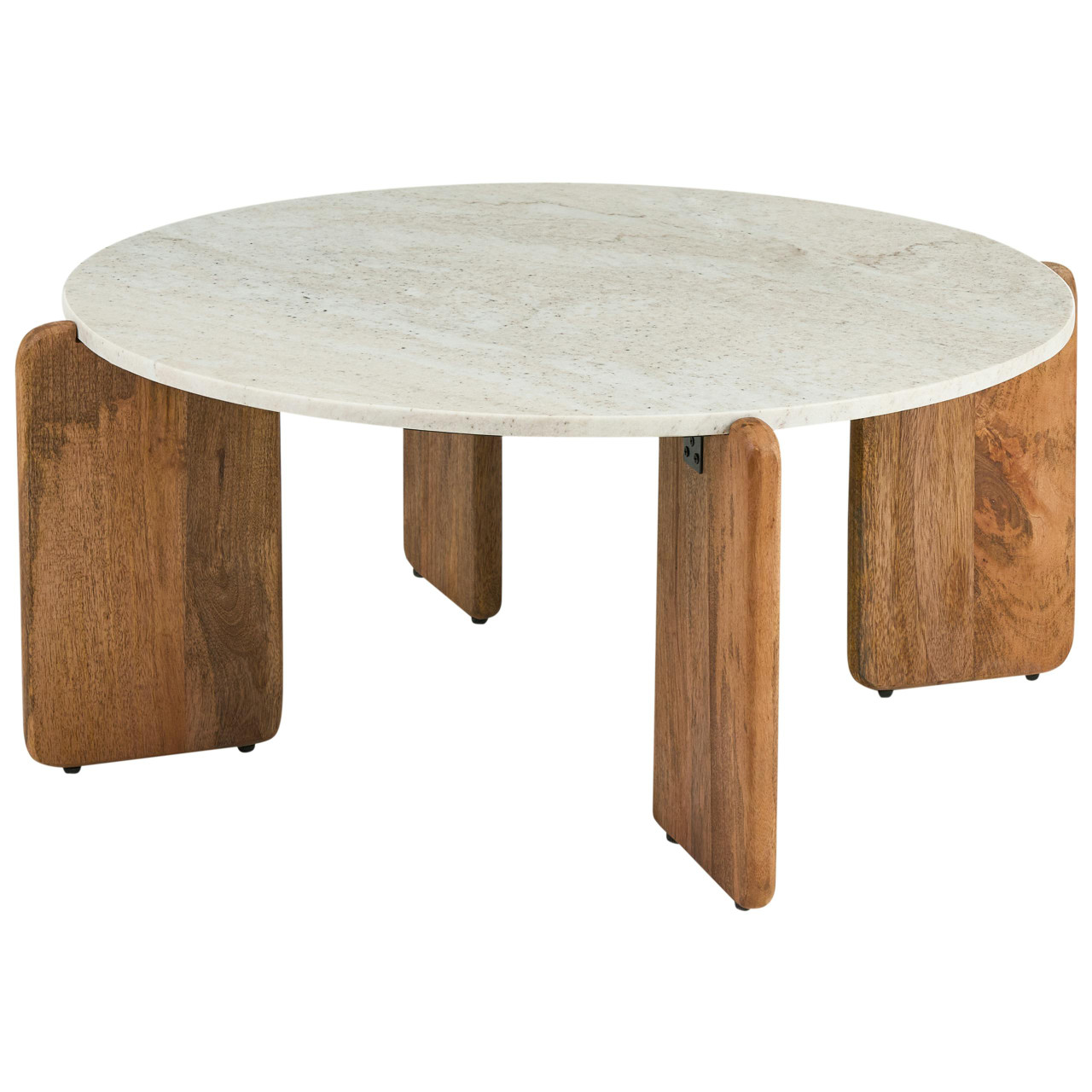 Luno marble coffee table with mango wood legs