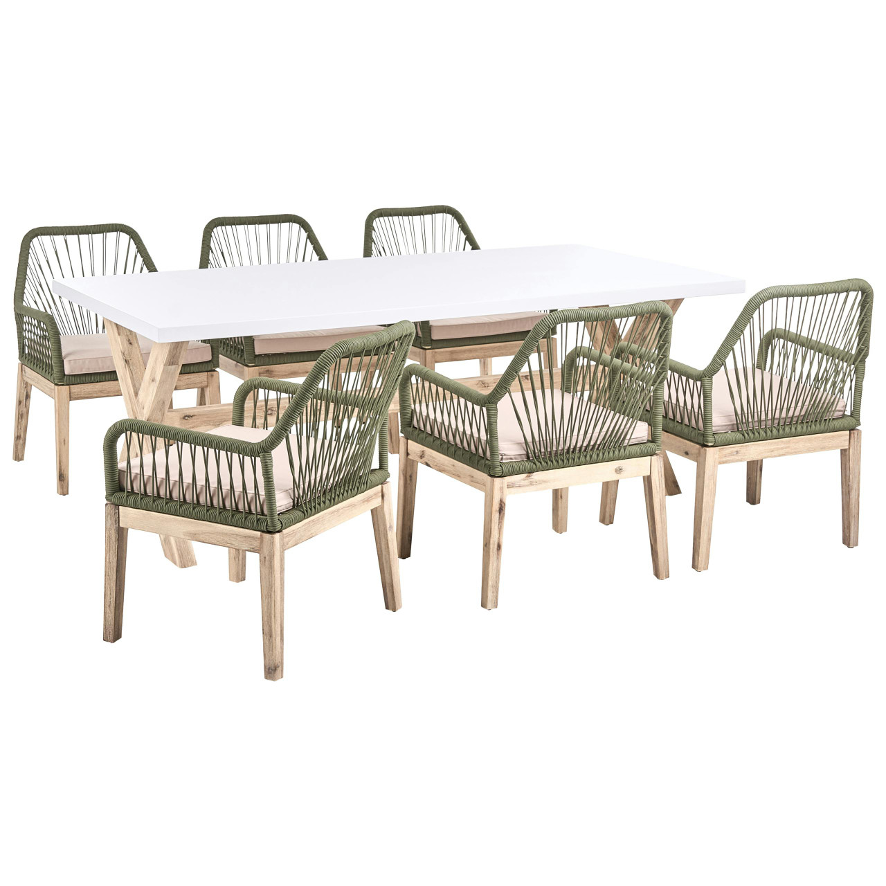 Conjunto de comedor Olbia en madera de acacia con tablero de fibra de cemento Verde