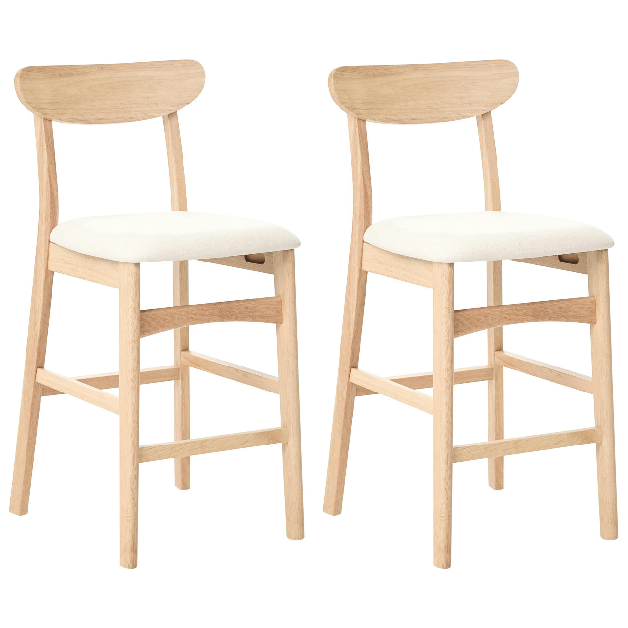 Conjunto de 2 taburetes de bar Doyle madera de seringueira y tecido