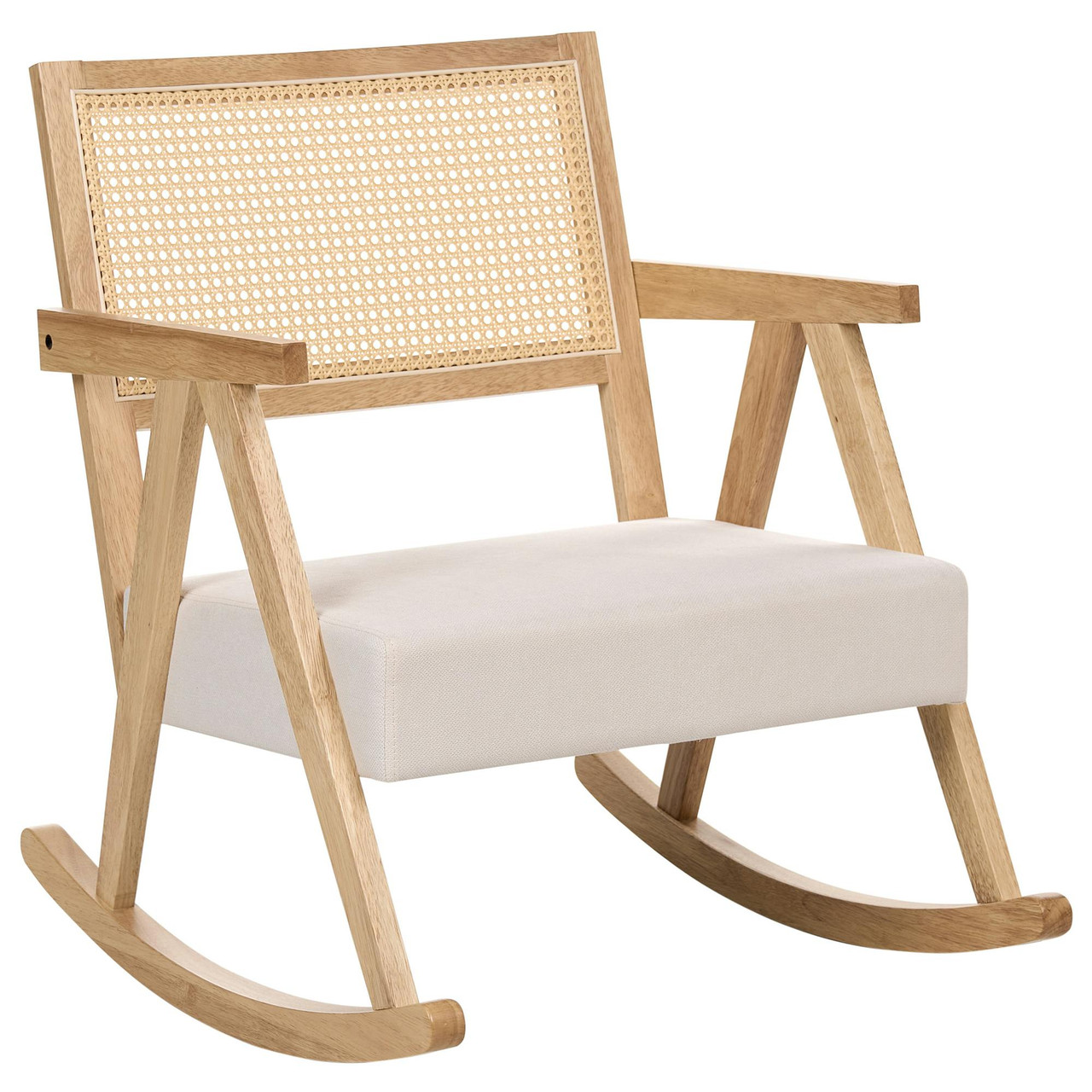 Cadeirão em madeira com encosto de trança vienense BELIANI Rya de Madeira de seringueira Creme 65x78x79