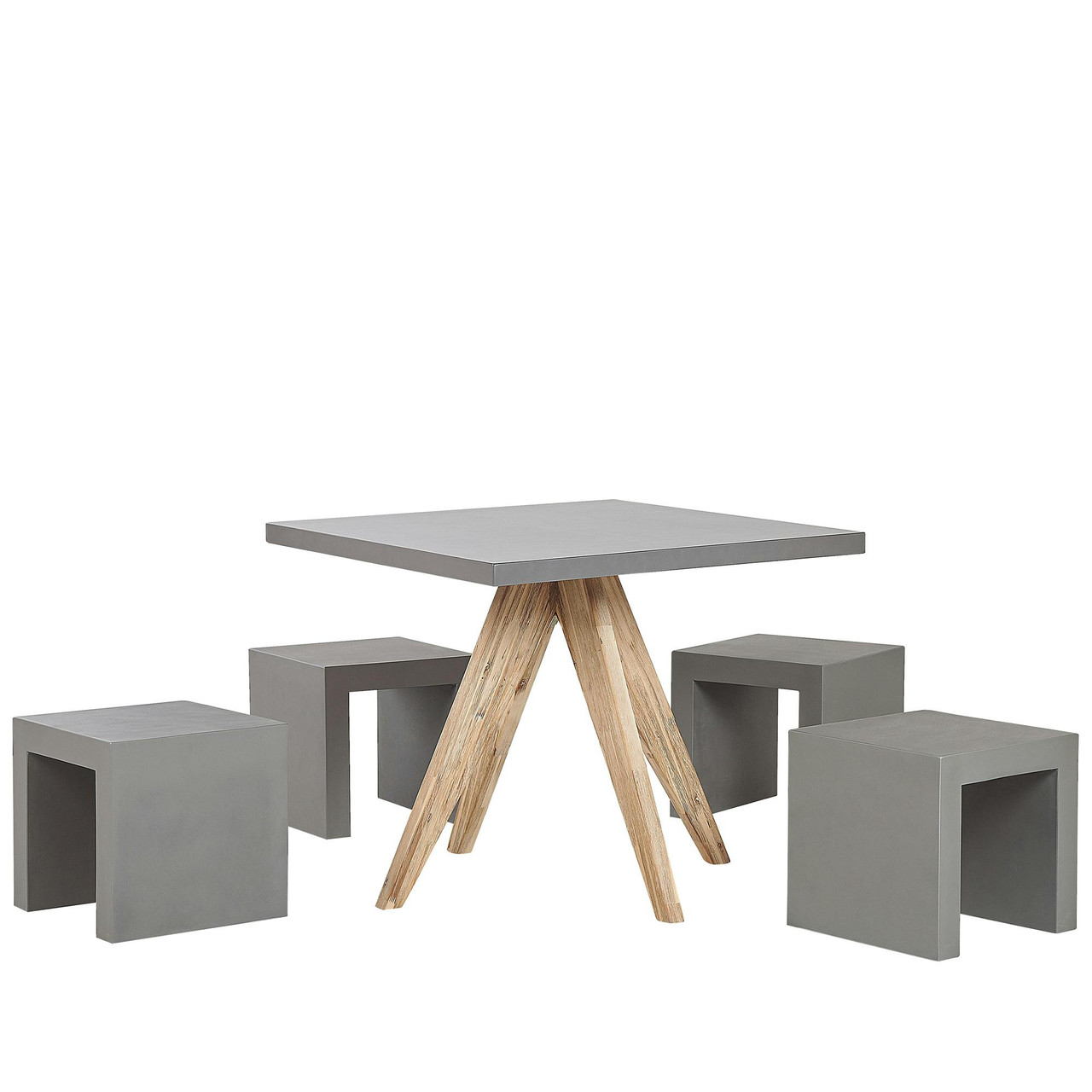 Olbia/Taranto outdoor dining set in cement fiber with acacia wood legs