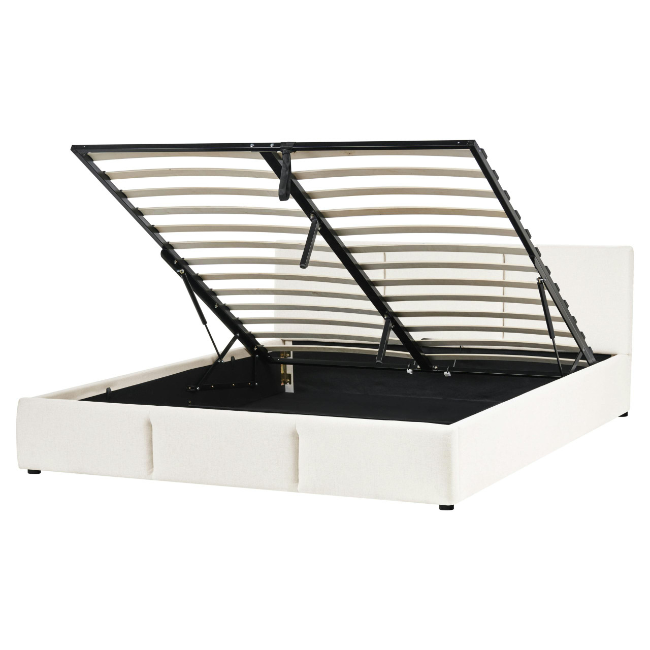 Cama doble Bousse en tejido blanco con almacenamiento elevable