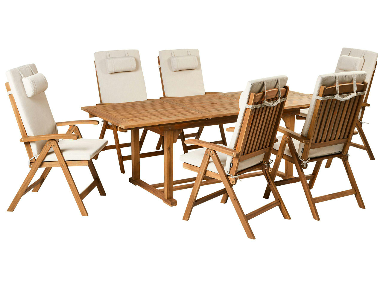 Conjunto de refeições de jardim 6 lugares JAVA PREMIUM Madeira de acácia Creme claro