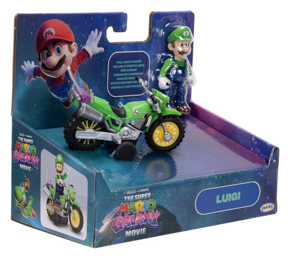 Figura de Luigi con motocicleta pull-back 6 cm Super Mario Galaxy