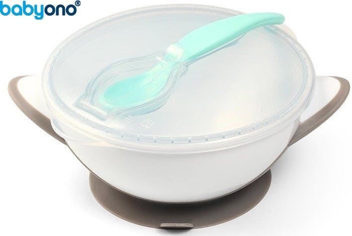 Bowl with suction base and spoon for baby