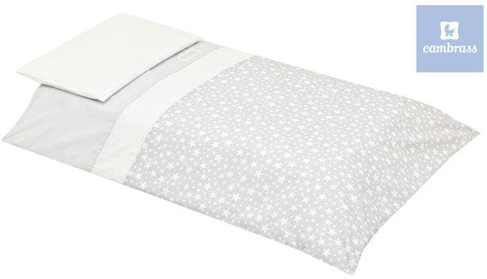 Protector y edredón para cuna Gris con estampado de estrellas