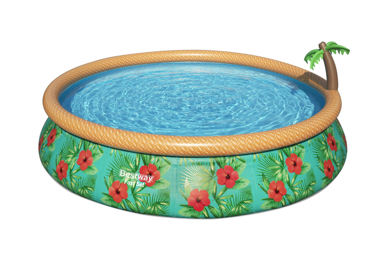 Fast Set inflatable pool with palm design and filtration pump 4.57 x 0.84 m