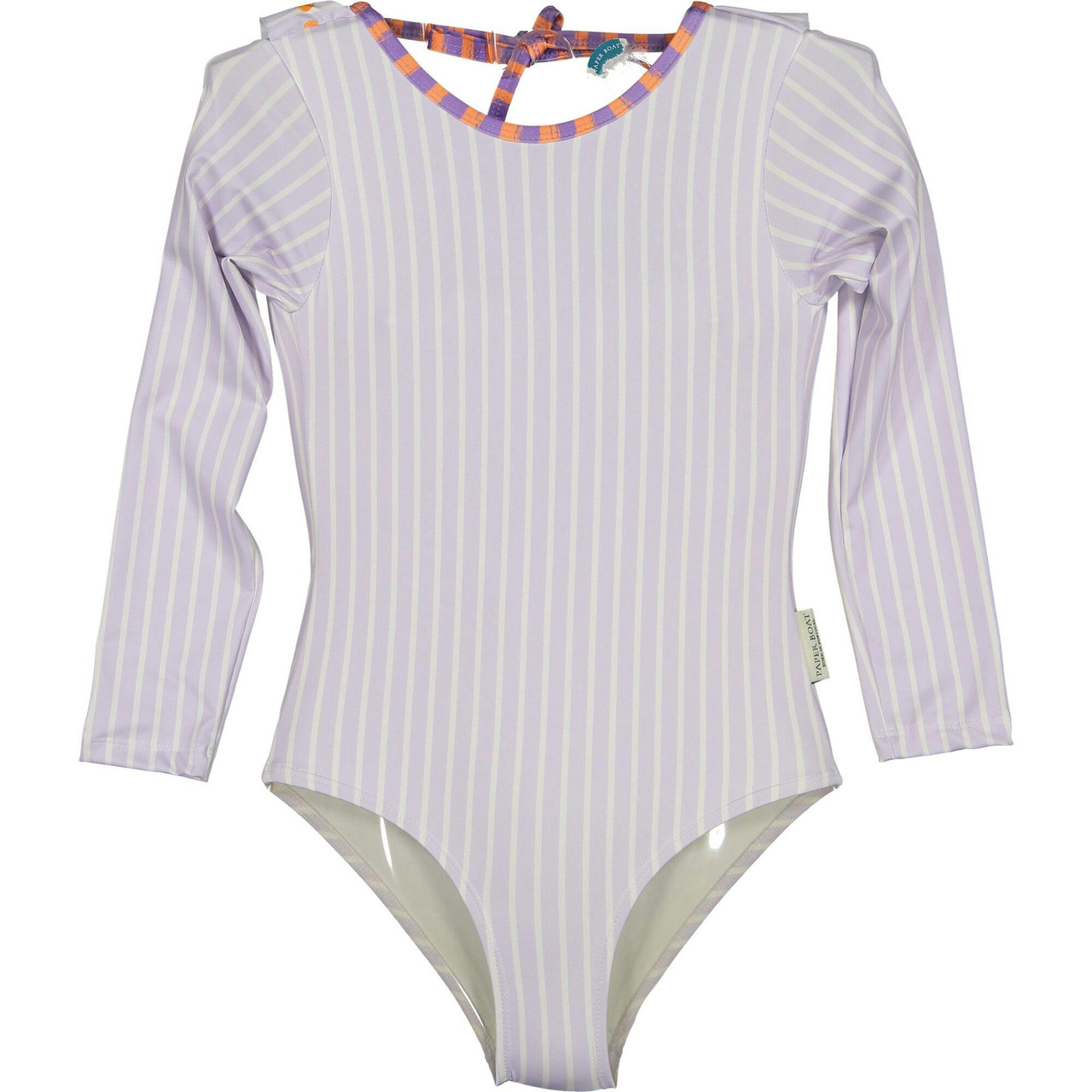 Bañador de niña una pieza con estampado cereza y rayas lavanda