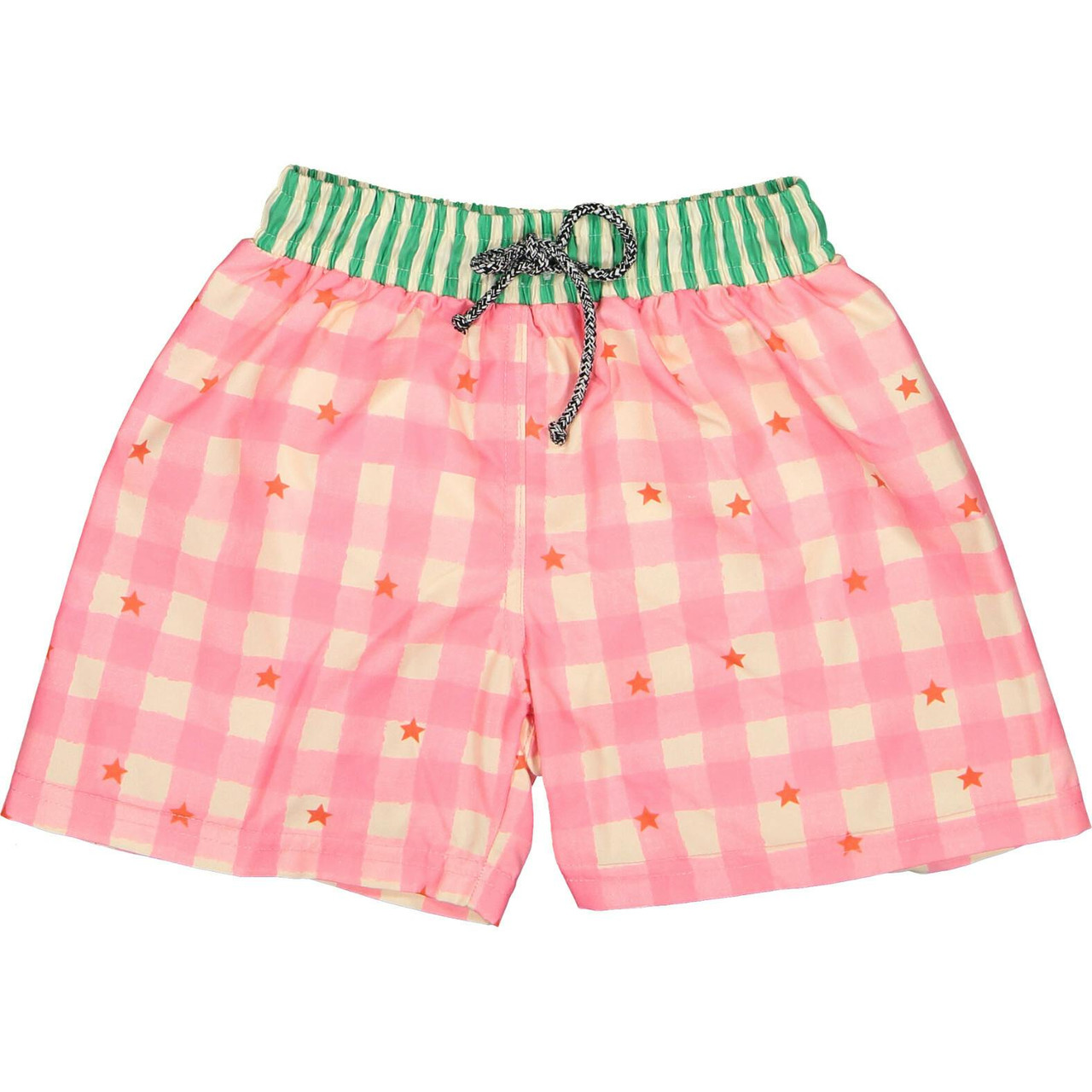 Bañador corto infantil de lycra con estampado gingham de estrellas