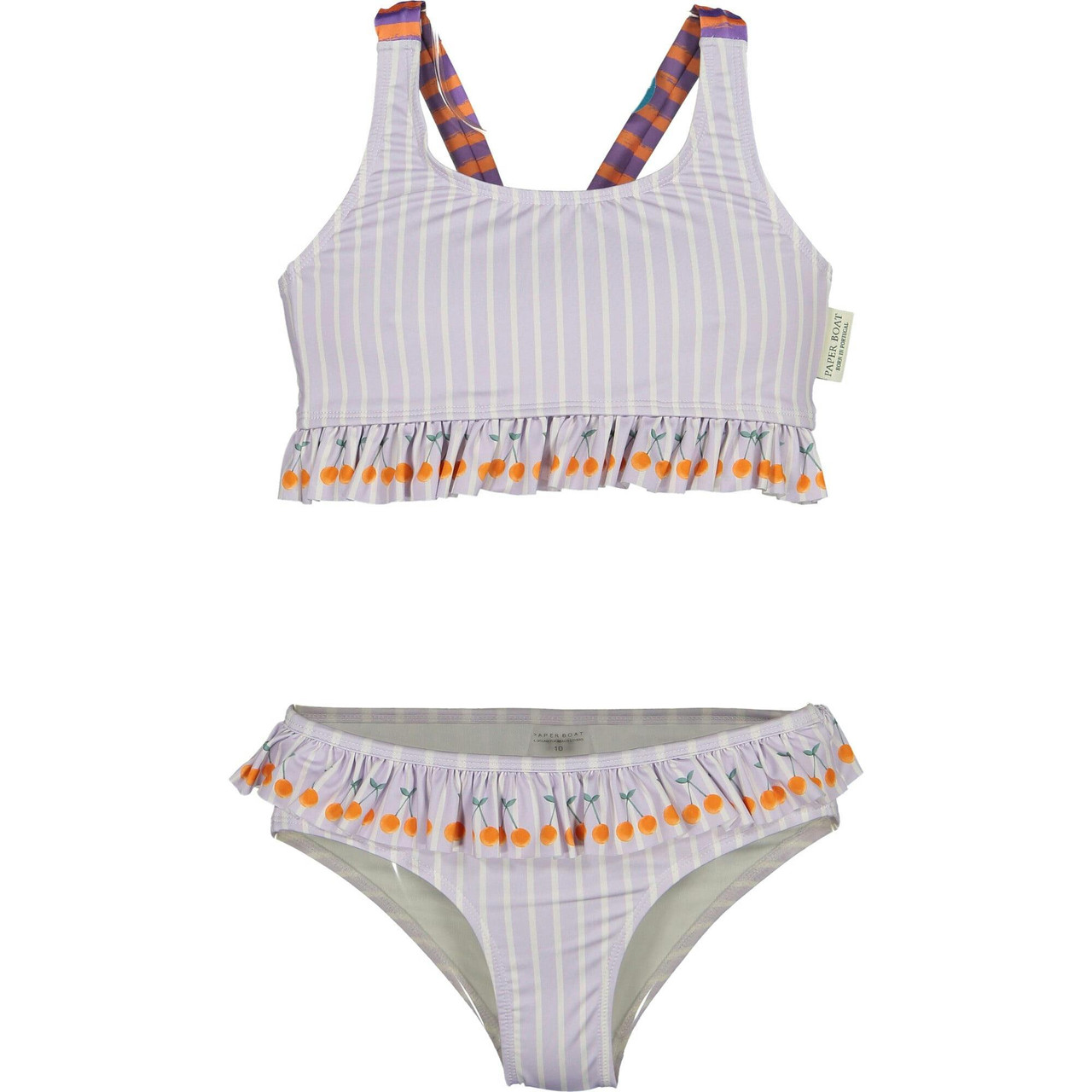 Bañador de dos piezas para niña con rayas 'cherry' en lycra reciclada