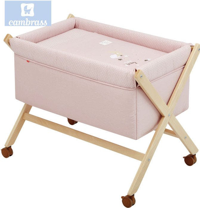 Cuna mini de madera LUA rosa/natural