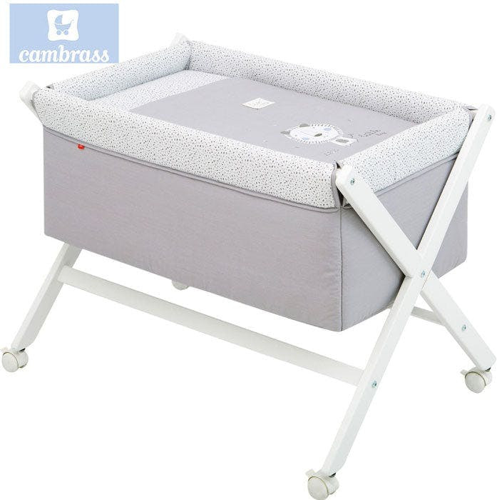 Mini cuna madera de haya estructura cruz gris blanco