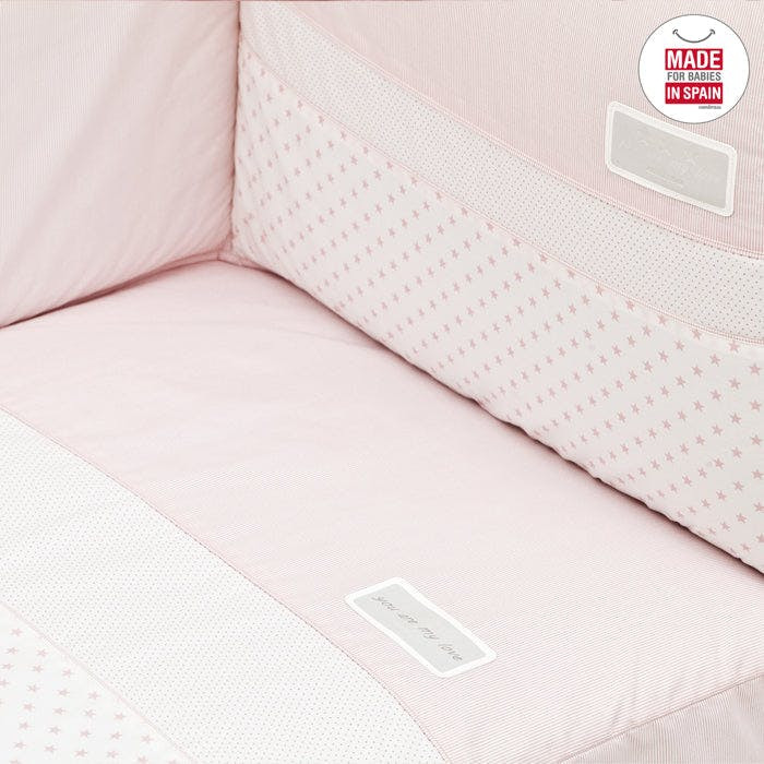 Colcha y protector de cuna Star rosa